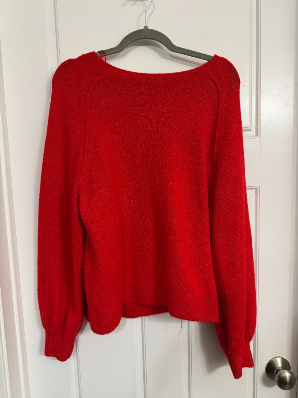 Vince Camuto Balloon Sleeve Sweater Size S Red Wide Neck Soft Knit Pullover